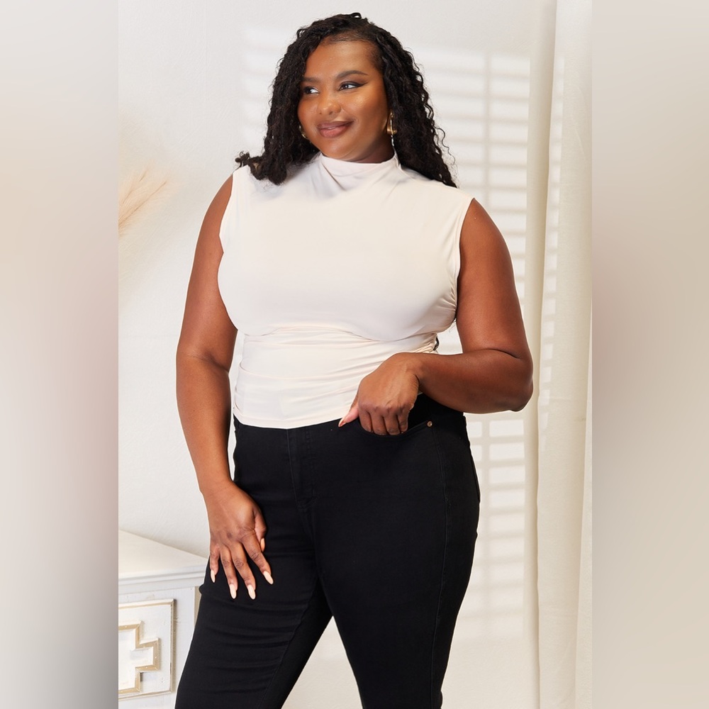NEW**-Basic Bae Mock Neck Ruched Cropped Tank OFFERS WELCOME